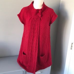 Deep Red Cap Sleeve Sweater/ Poncho